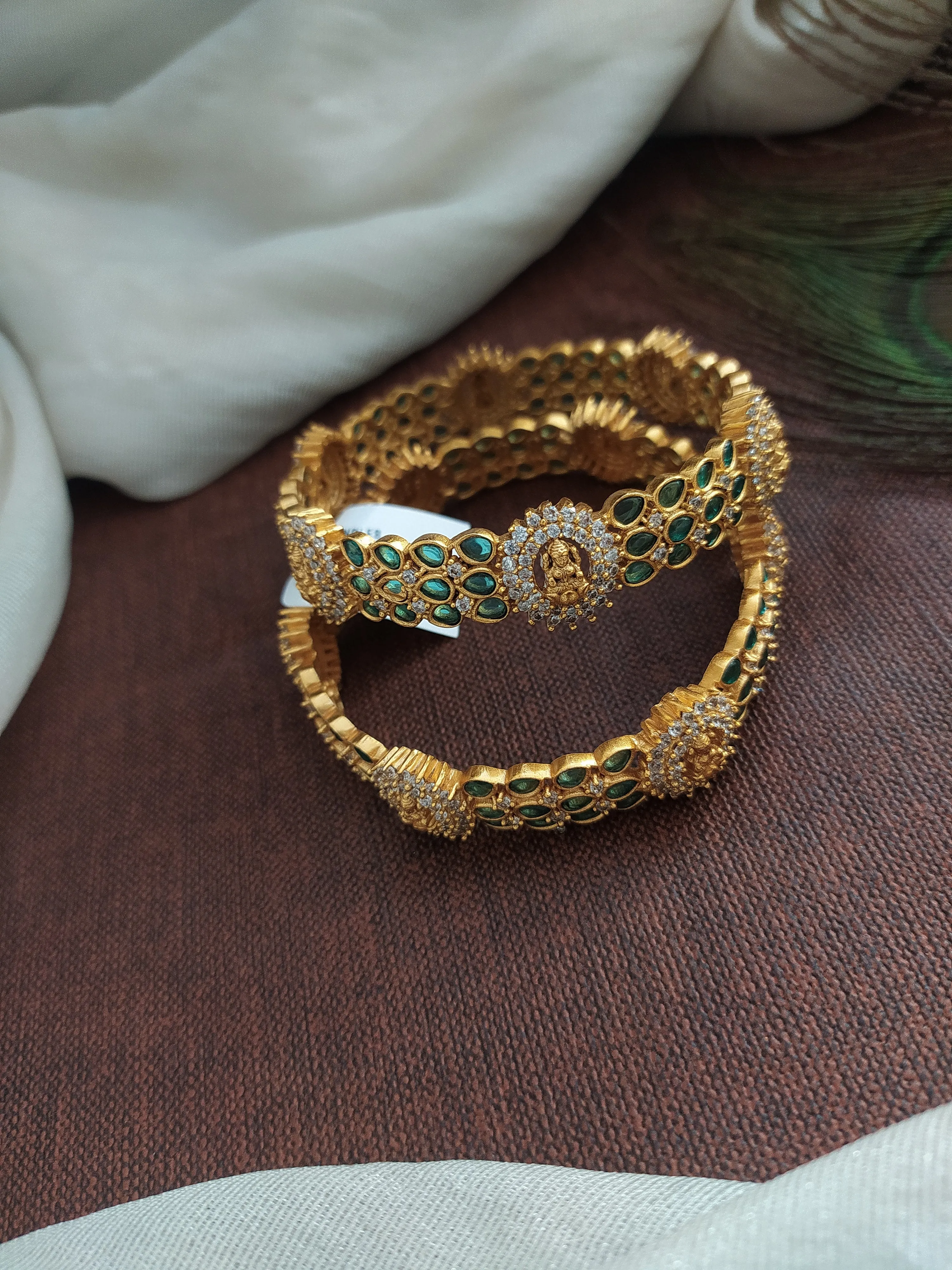 Unveiling Divine Elegance Antique Kemp Stone Bangles (Green)