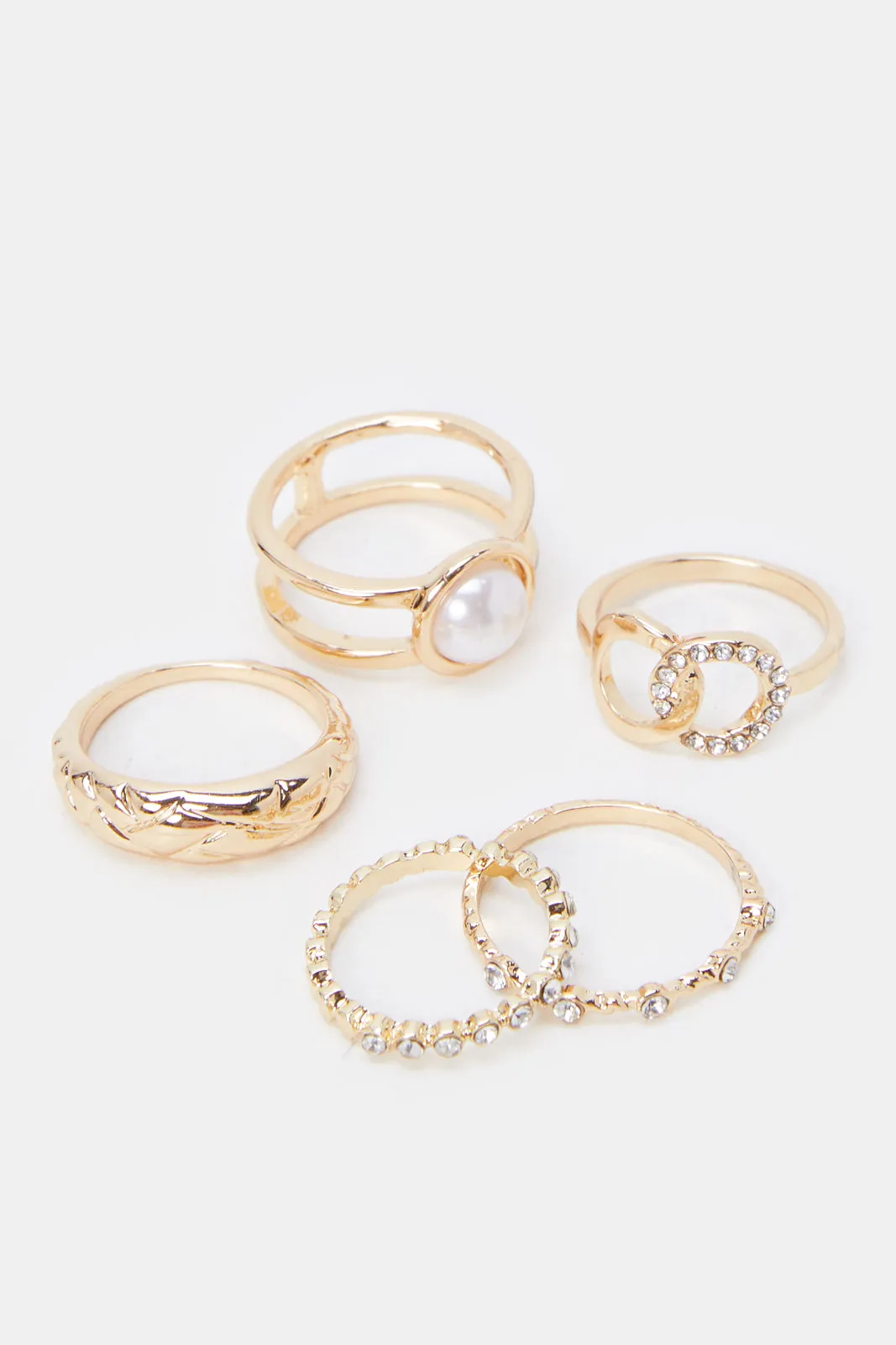 Women Gold Embellished Ring Set (Pack of 5)