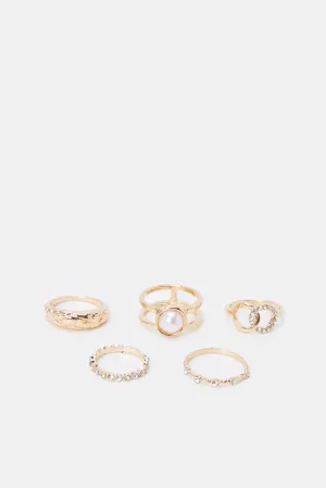 Women Gold Embellished Ring Set (Pack of 5)