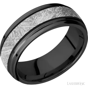 Zirconium Band with Satin , Polish Finish and Meteorite Inlay - 8MM