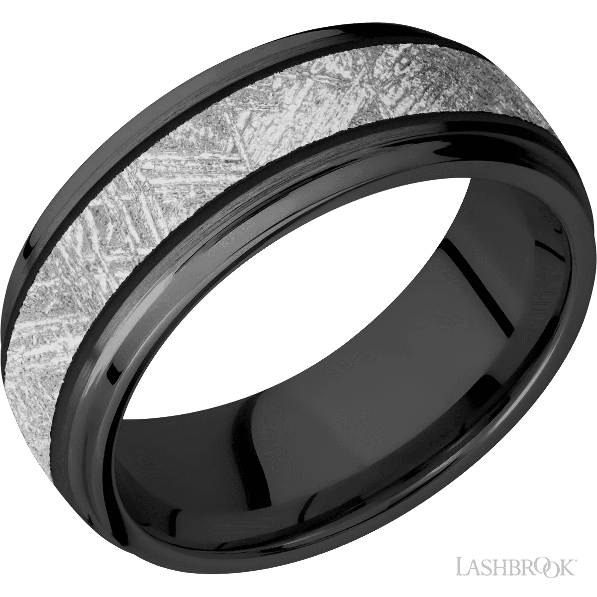 Zirconium Band with Satin , Polish Finish and Meteorite Inlay - 8MM