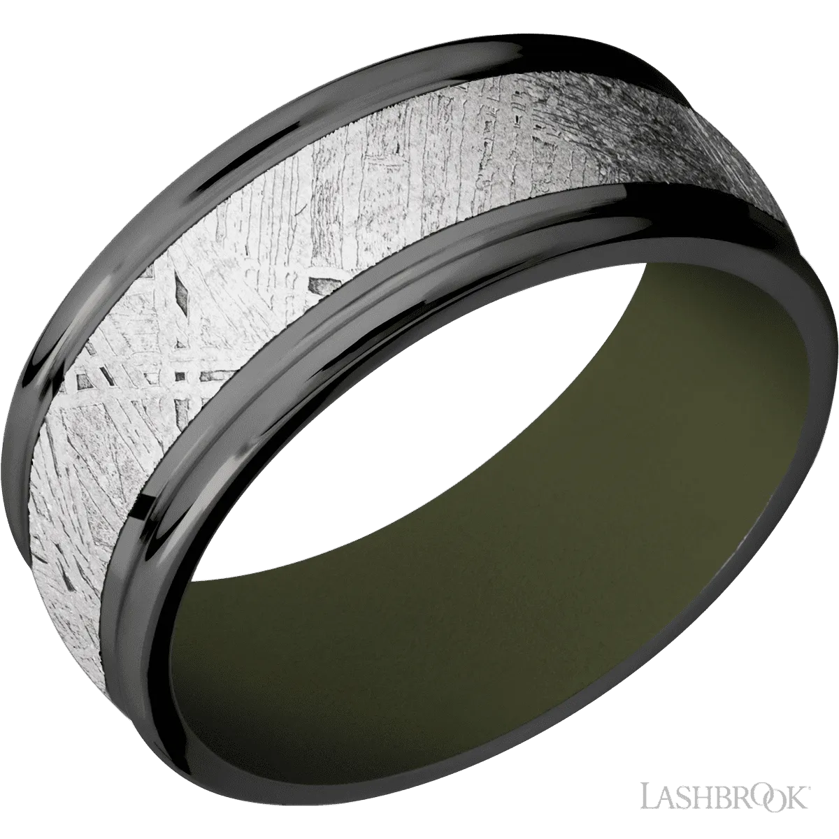 Zirconium with Polish Finish and Meteorite Inlay and Vintage Green - 9MM