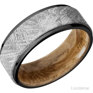 Zirconium with Polish Finish and Meteorite Inlay and Whiskey Barrel - 8MM