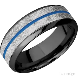 Zirconium with Polish Finish Meteorite and Sea Blue Inlays- 8MM