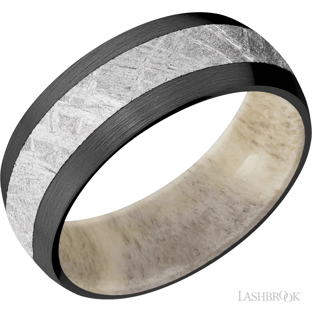 Zirconium with Satin Finish and Meteorite Inlay and Antler - 8MM