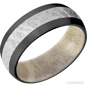 Zirconium with Satin Finish and Meteorite Inlay and Antler - 8MM